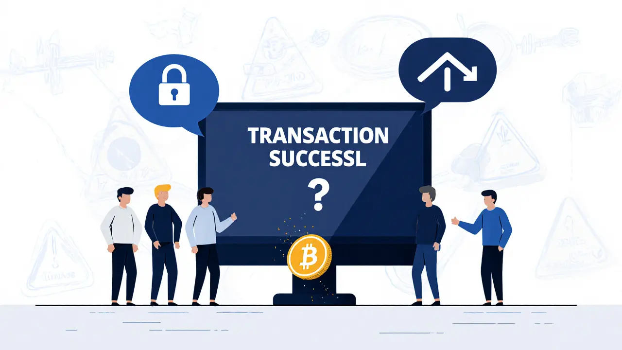 A few users staring at a flickering screen with failed privacy tools and empty support channels around them.