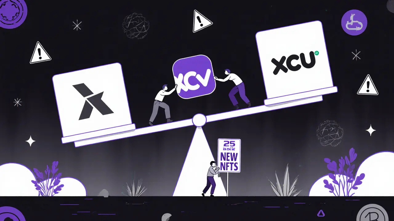 Tiny XCarnival platform outweighed by giant DeFi competitors, three developers pushing a growth sign uphill.