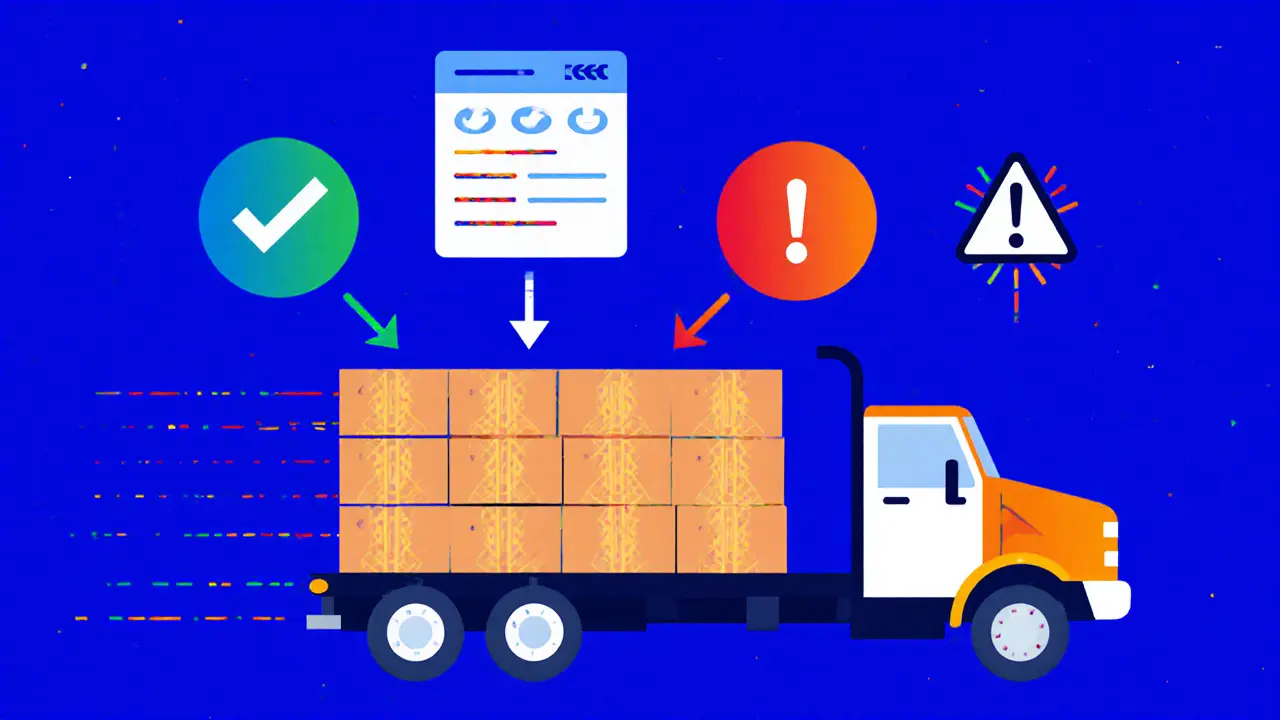 A medicine shipment&#039;s temperature is monitored by a smart contract, triggering alerts if conditions fail.