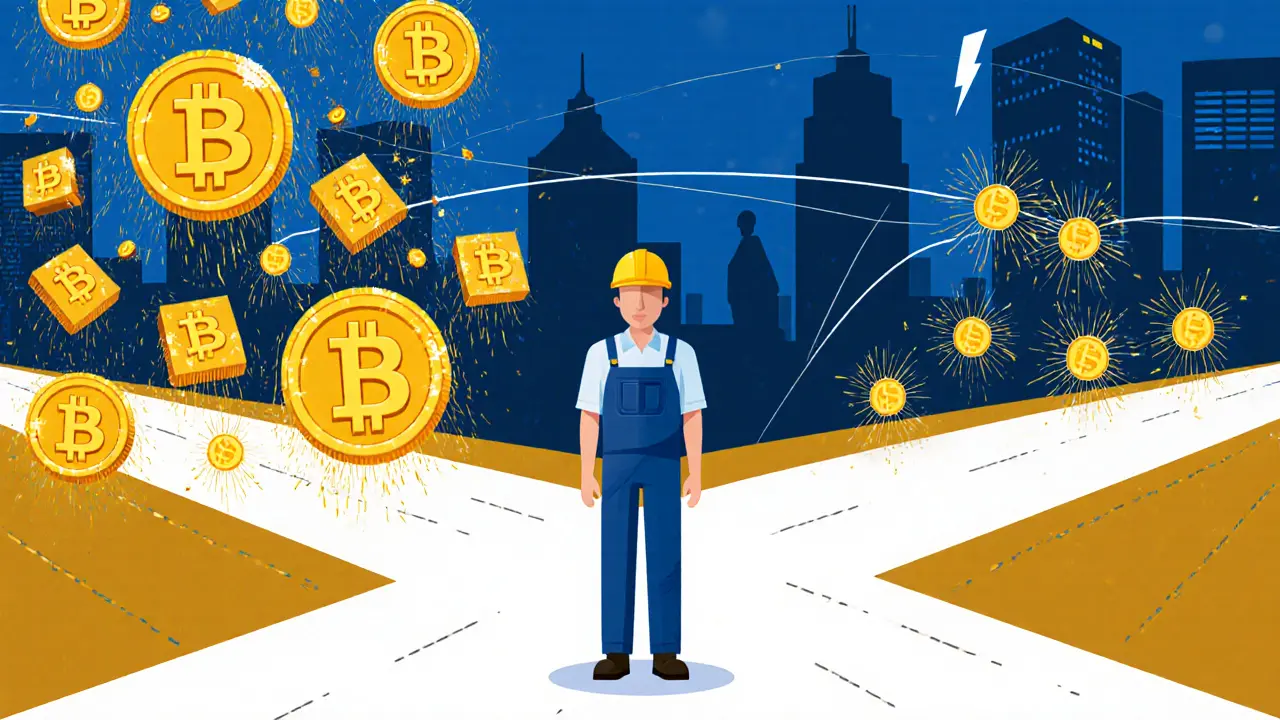 Miner at a crossroads between block rewards and transaction fees under a Lightning Network.