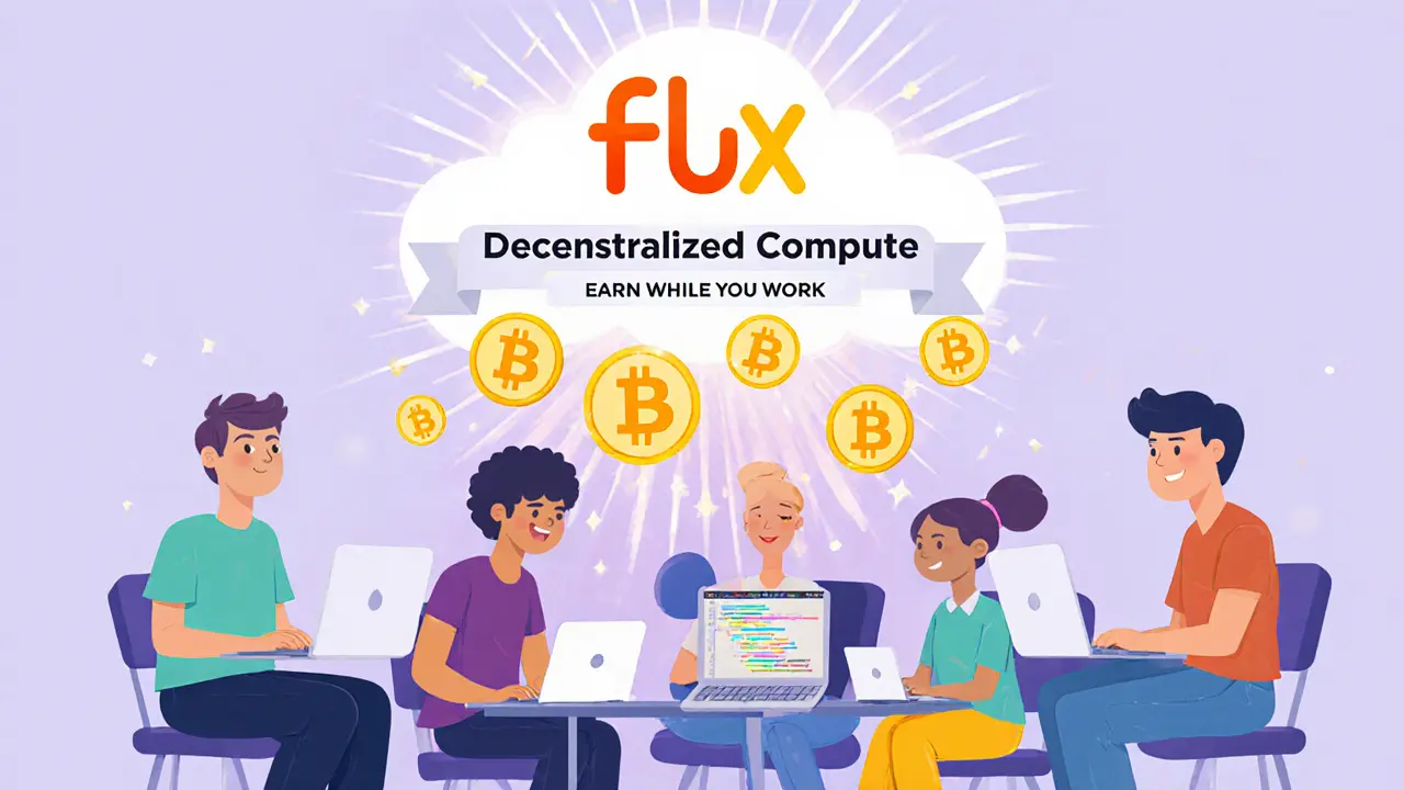 People earning FLUX tokens by working on AI and computing tasks at home.