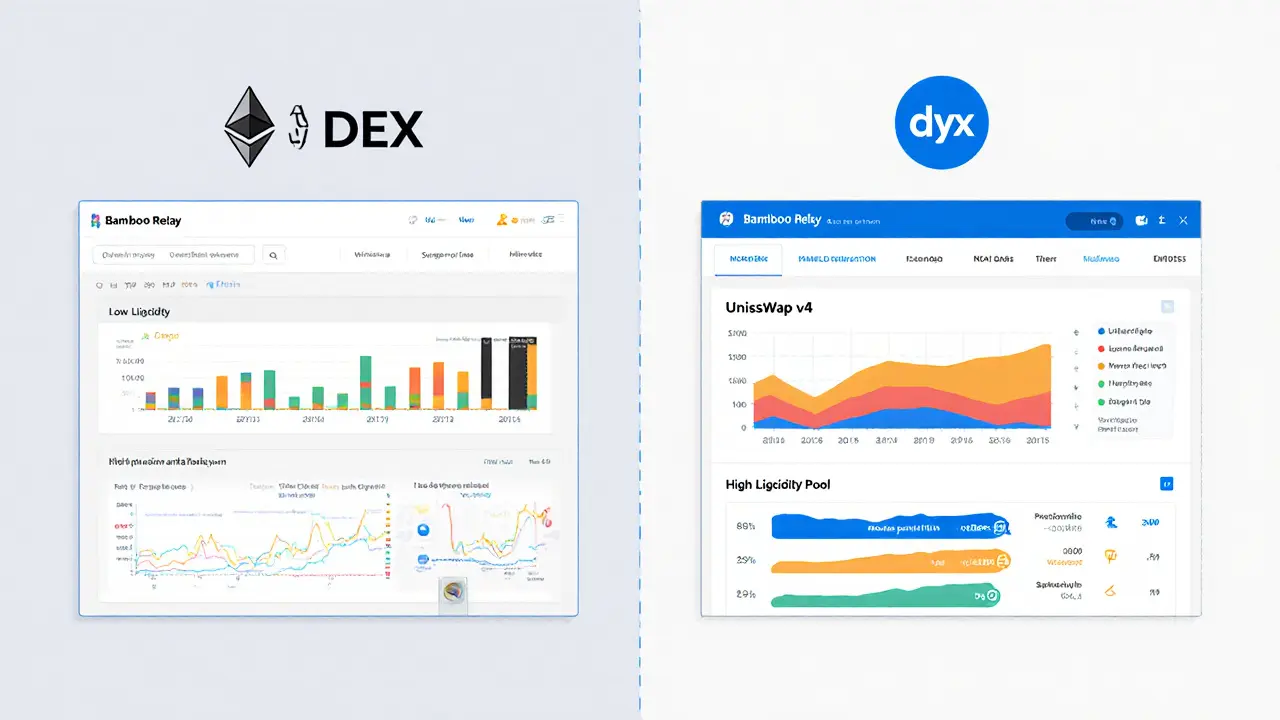 Side-by-side comparison of outdated Bamboo Relay and modern DEX platforms