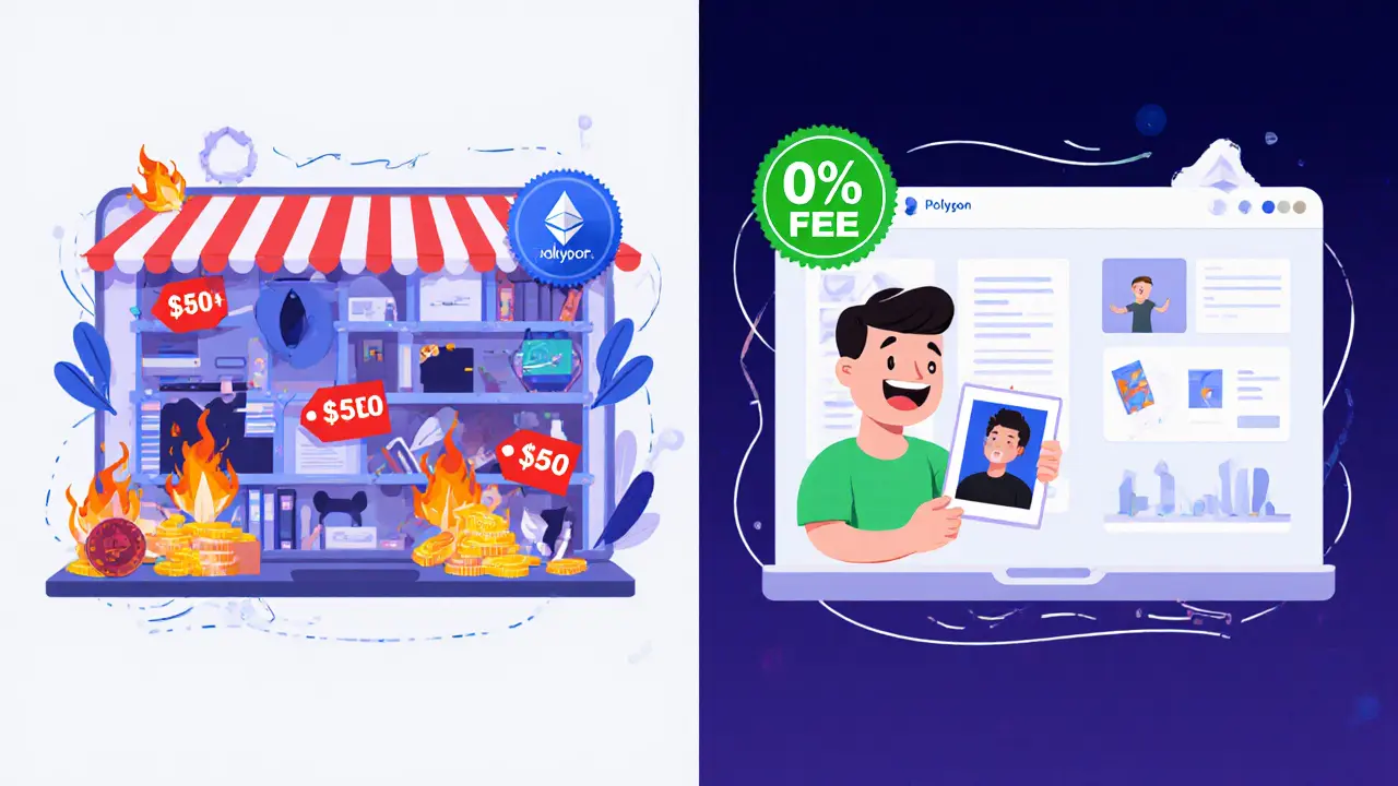Side-by-side comparison of expensive vs affordable NFT marketplace interfaces
