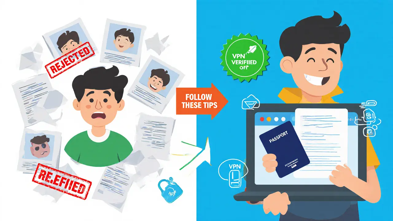 Side-by-side comparison of failed and successful KYC submission with tips shown visually.