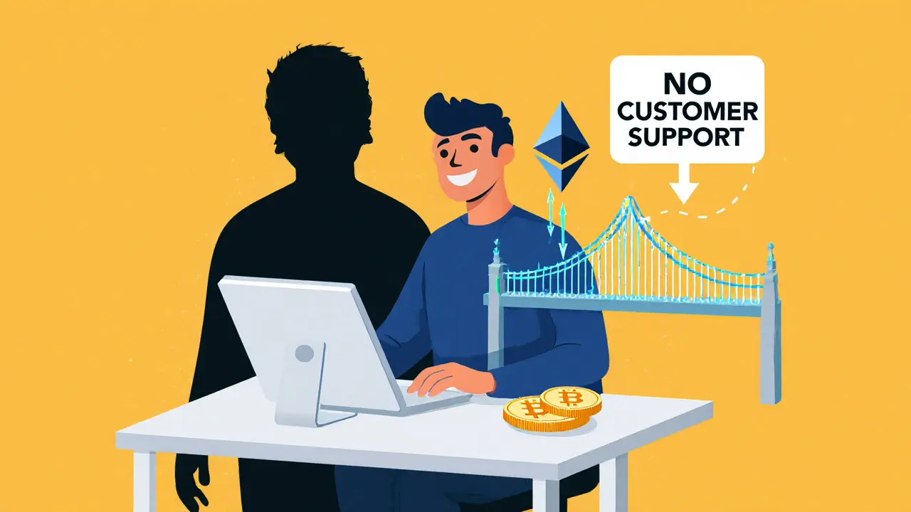 Trader executing a fast Serum trade with wrapped BTC and ETH bridging in, while centralized risk fades away.