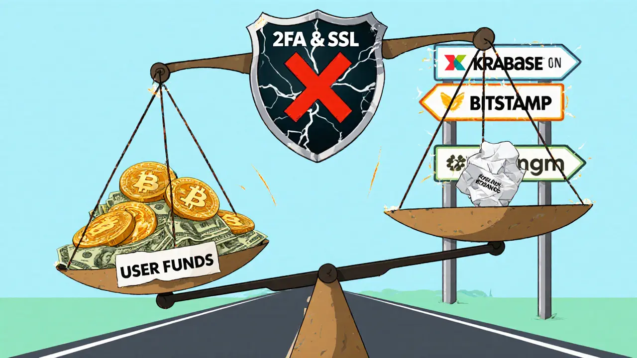 Scale tipping with user funds on one side and nothing on the other, cracked security shield above, red X over the scene.