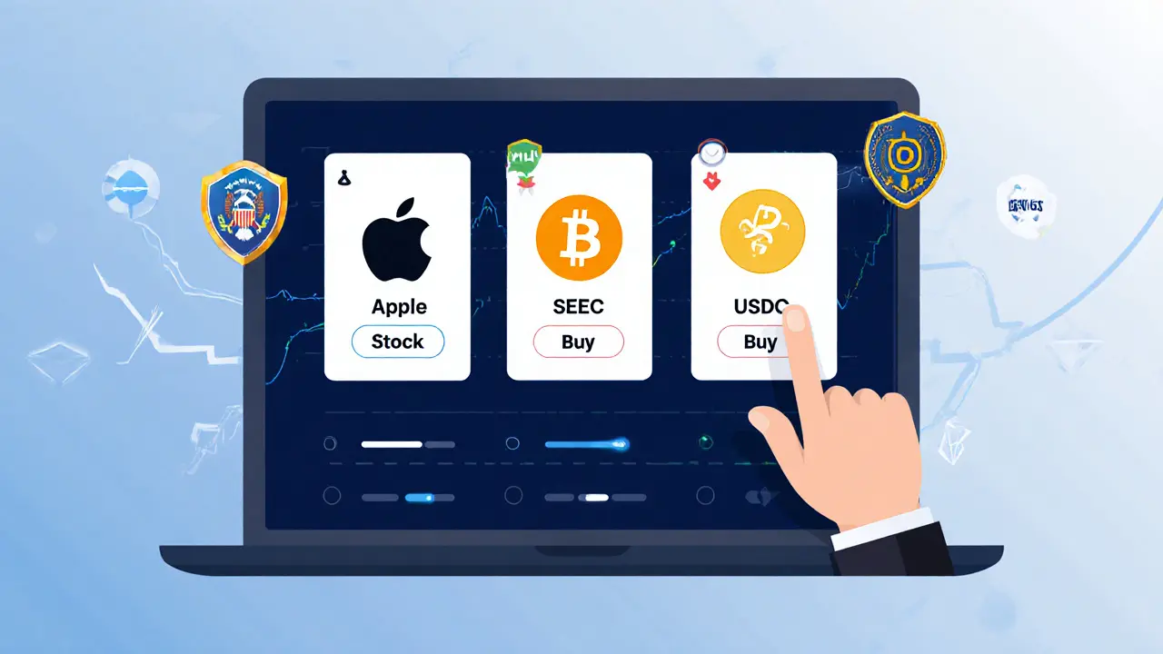 A trader buying Bitcoin, Apple stock, and USDC together on a unified brokerage platform.