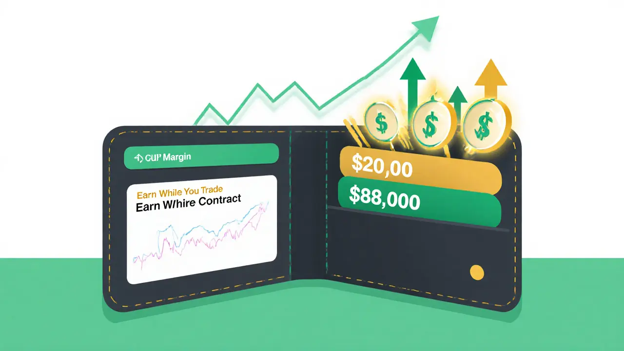 Idle trading funds generating passive income while part of the balance is used for futures positions.