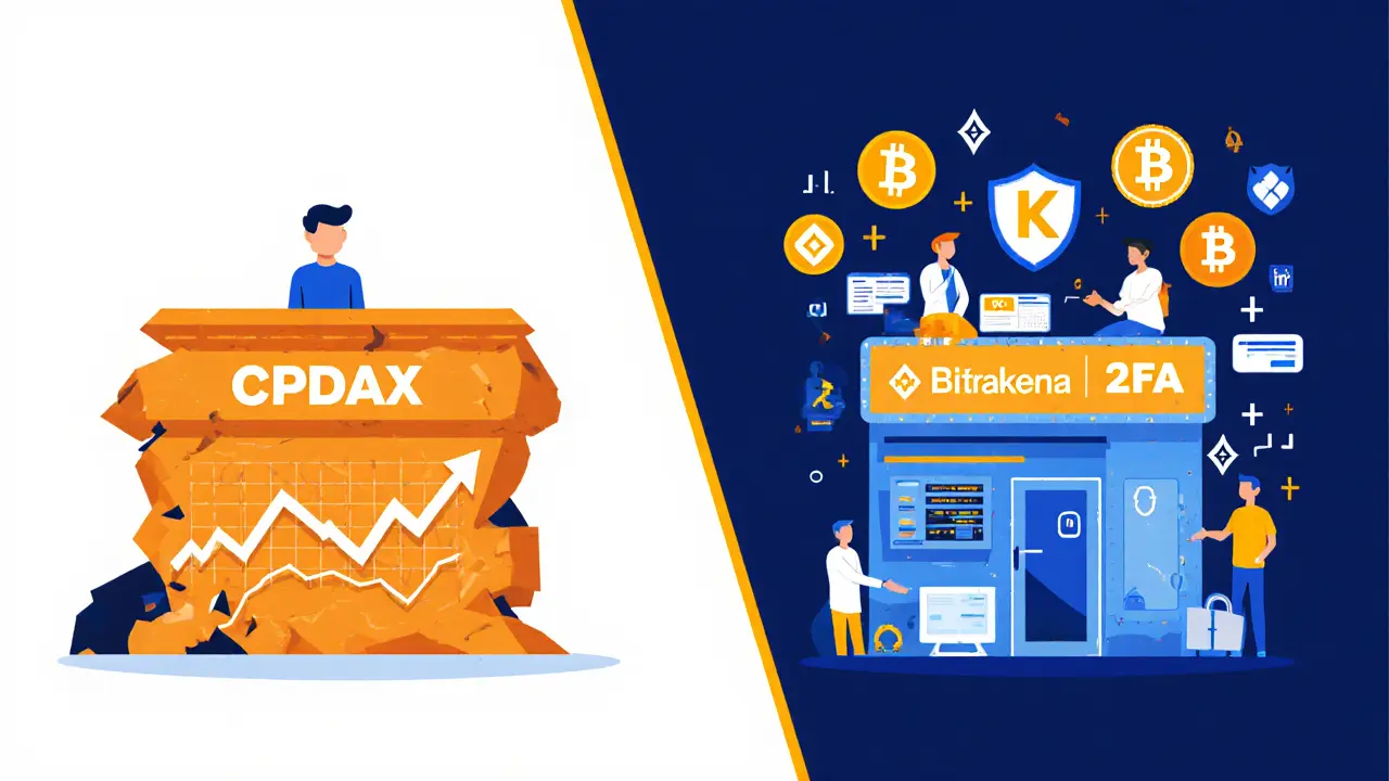 Side-by-side comparison: small failing exchange vs. large thriving crypto platform