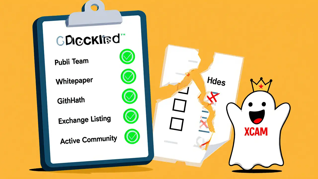 A checklist shows real crypto traits checked off, while XREATORS&#039; checklist is all red X&#039;s with a laughing ghost in the corner.