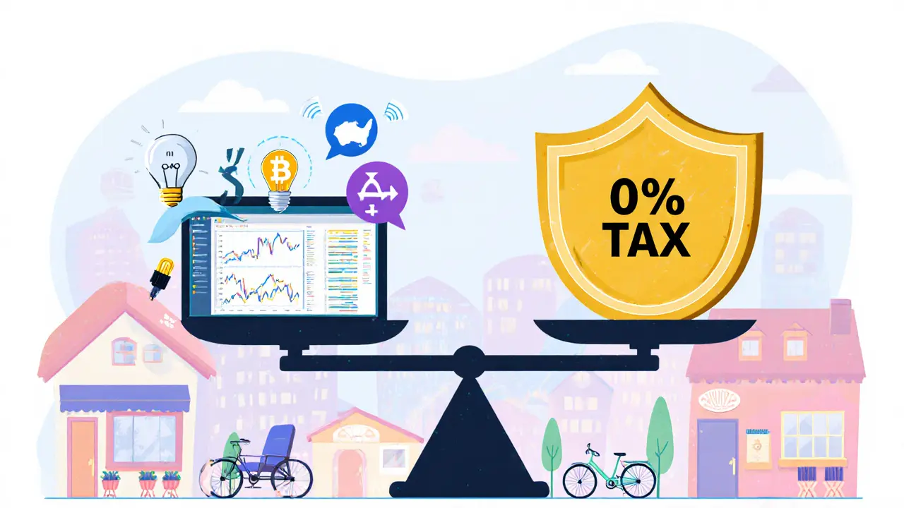 Balanced scale comparing professional crypto trading expenses with tax-free long-term holding.
