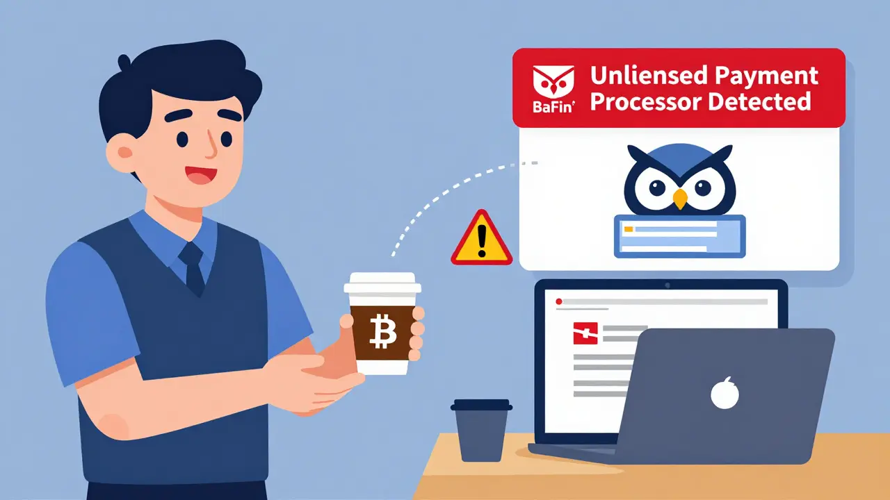 A merchant accepting Bitcoin faces a red alert as BaFin shuts down their unlicensed payment processor.