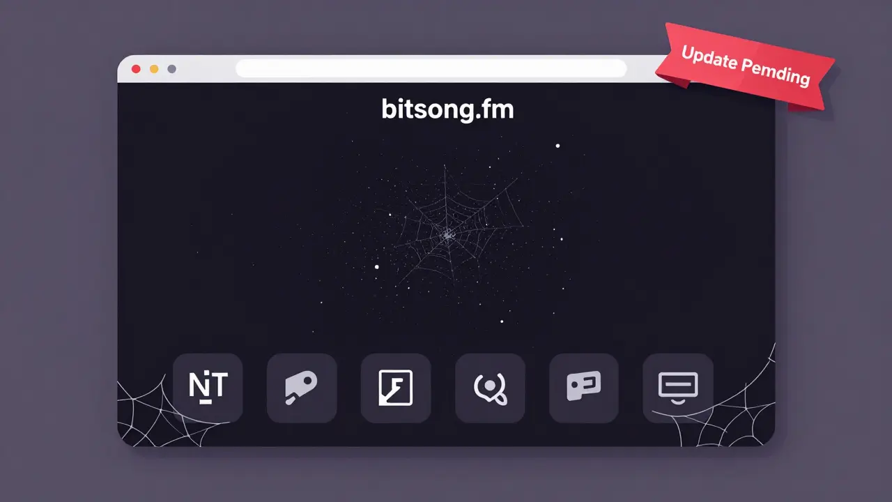 An abandoned music platform interface with only 1,200 visitors and fading icons.