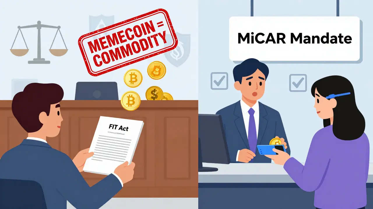 Split scene: U.S. SEC handing rulebook to crypto firms while a European bank accepts crypto under MiCAR.