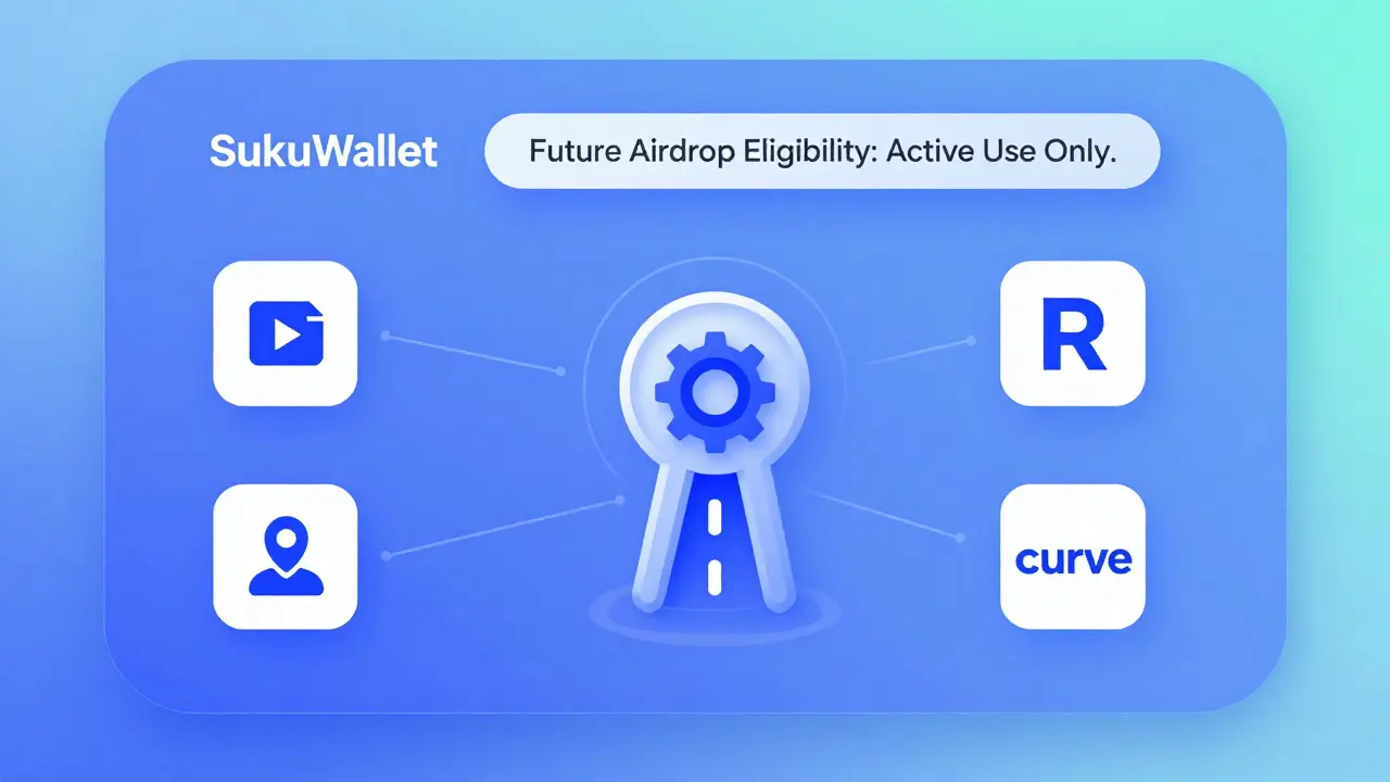Minimalist SukuWallet dashboard with connected apps and a utility NFT keyhole being automatically added.