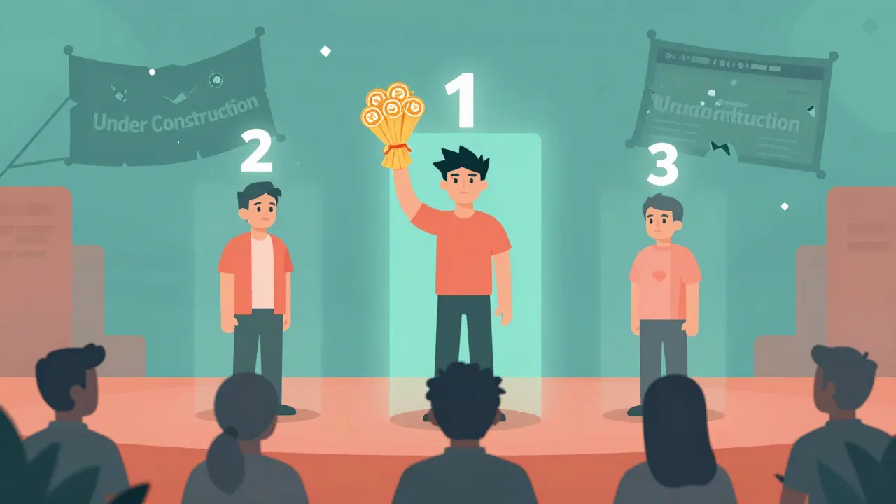 Three gaming guilds on a leaderboard with fading participants and a broken Gamepedia banner behind