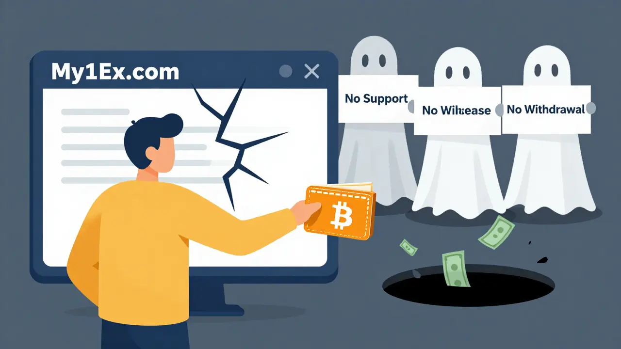 User losing Bitcoin into a black hole at a fake exchange website