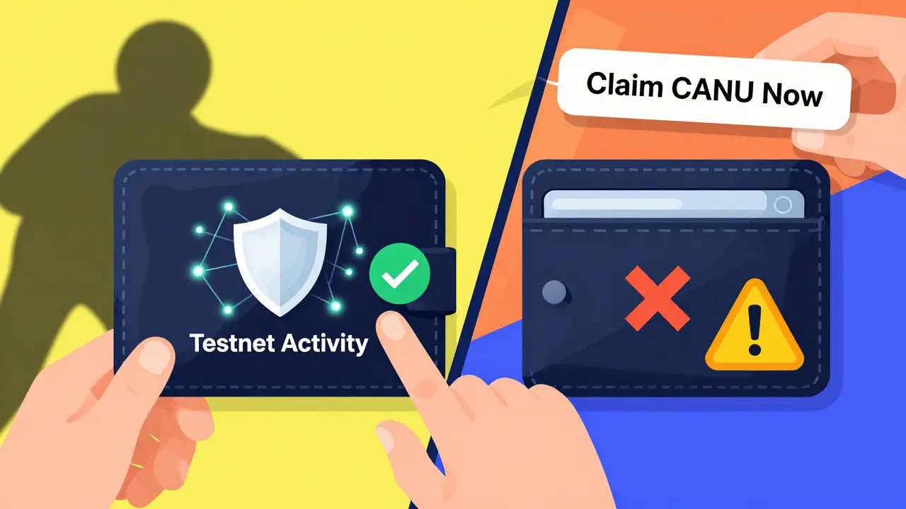 A secure MetaMask wallet connected to a blockchain versus a risky exchange wallet with a phishing attempt.