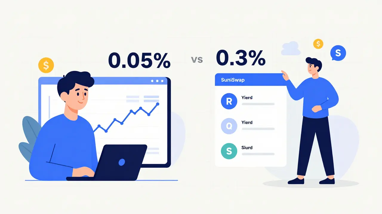 Side-by-side comparison of Uniswap and SushiSwap users trading versus earning in DeFi.