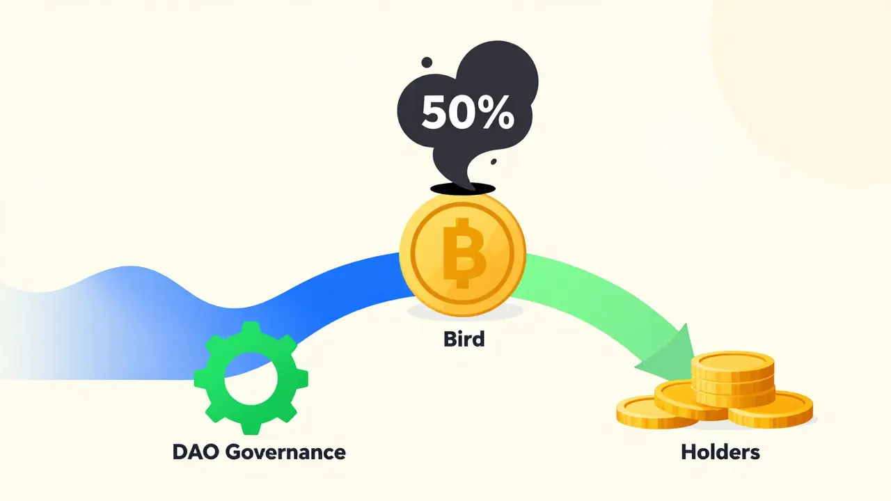 Token burn and fee distribution to liquidity, DAO, and holders