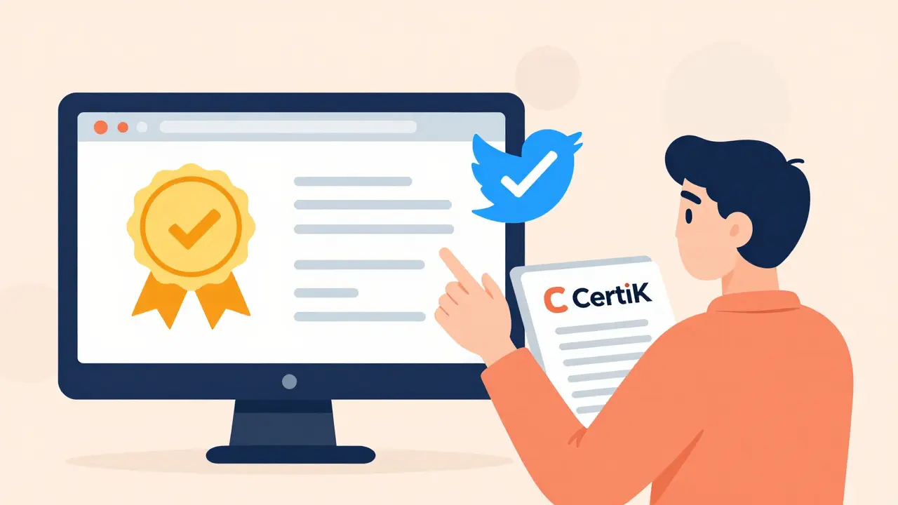 User checking verified website, social media, and audit reports