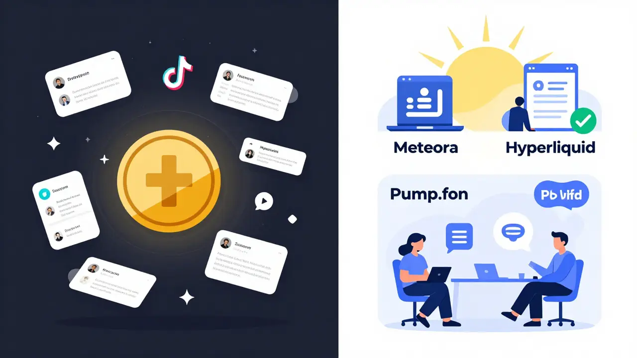 Contrasting chaotic fake crypto scams with transparent, legitimate blockchain projects under a rising sun.