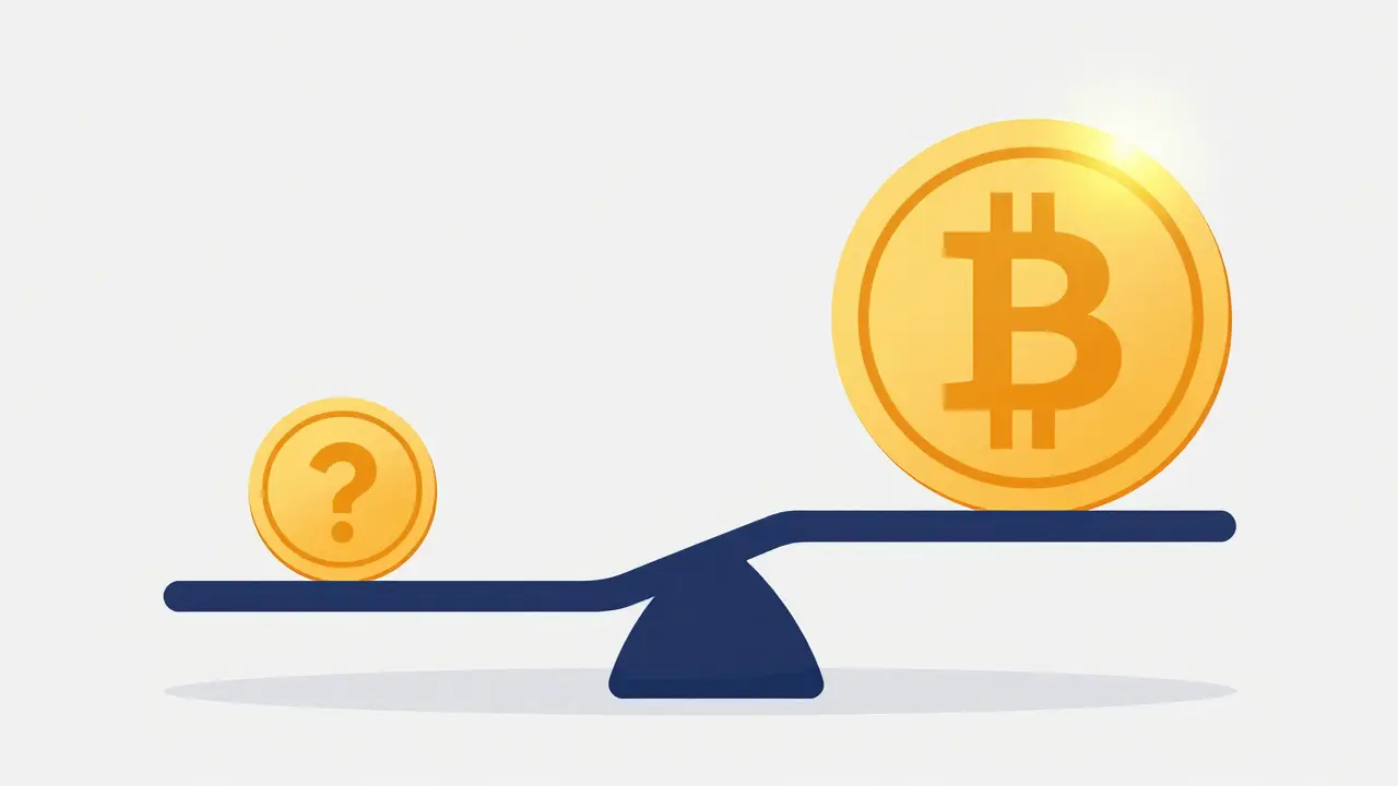 Scale balancing small flickering coin against large solid coin.