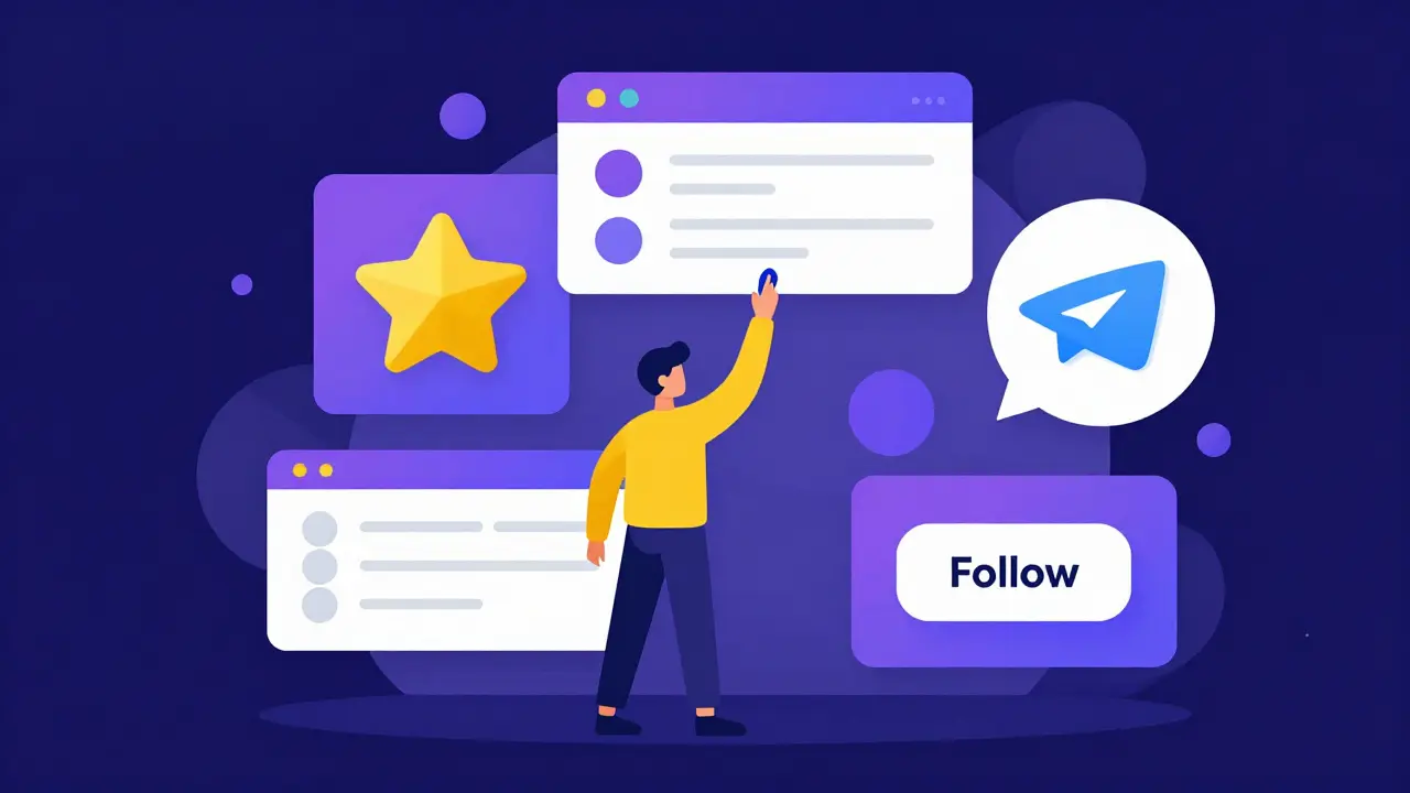 Character completing social media tasks and joining a community for an airdrop