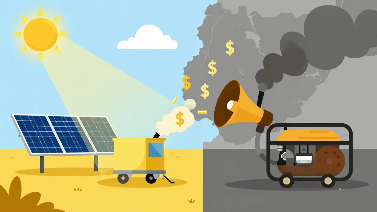 Comparison of solar vs diesel power costs for crypto mining rigs.