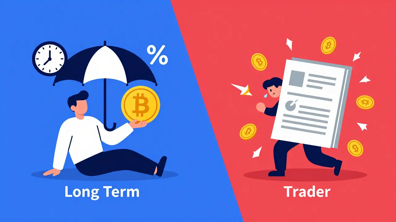 Contrast between relaxed long-term investor and stressed frequent trader