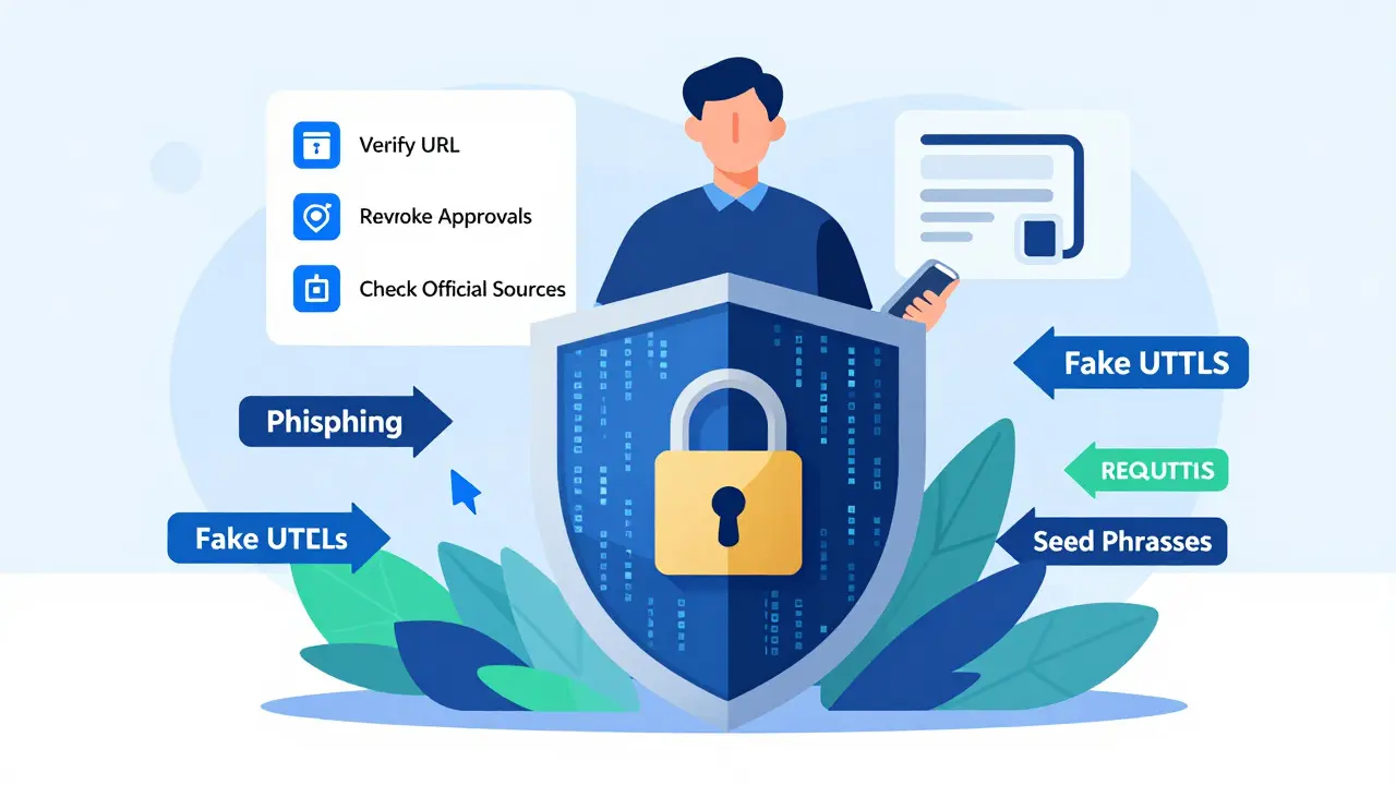 Digital security shield protecting a user with a hardware wallet from cyber threats.