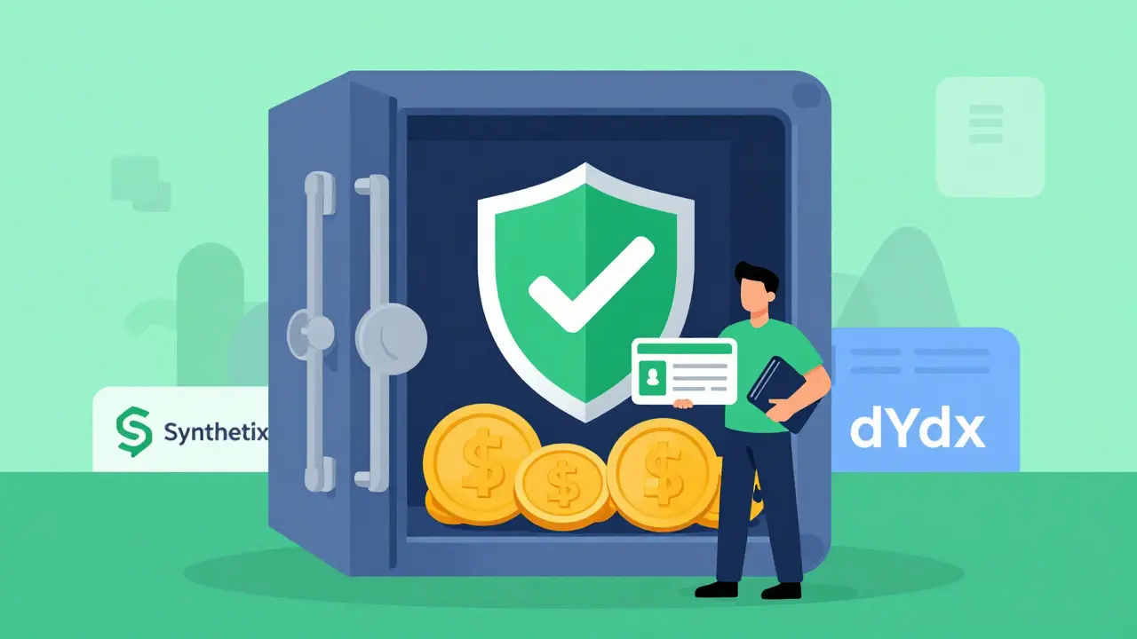 Graphic of a user safely storing assets in a secure digital vault with verification.