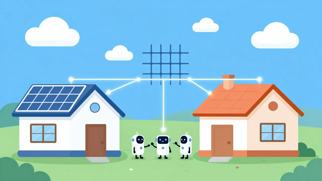 Houses sharing solar energy via blockchain network