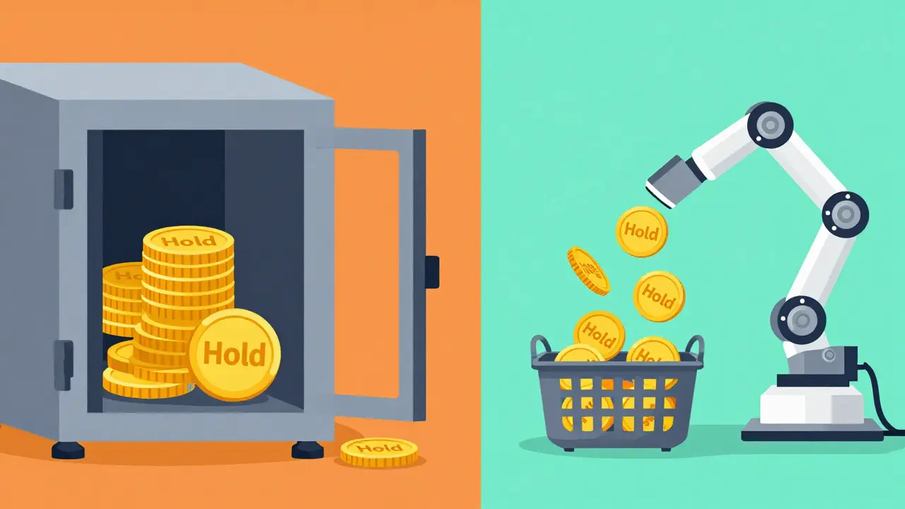 Illustration comparing holding assets vs AMM rebalancing causing loss