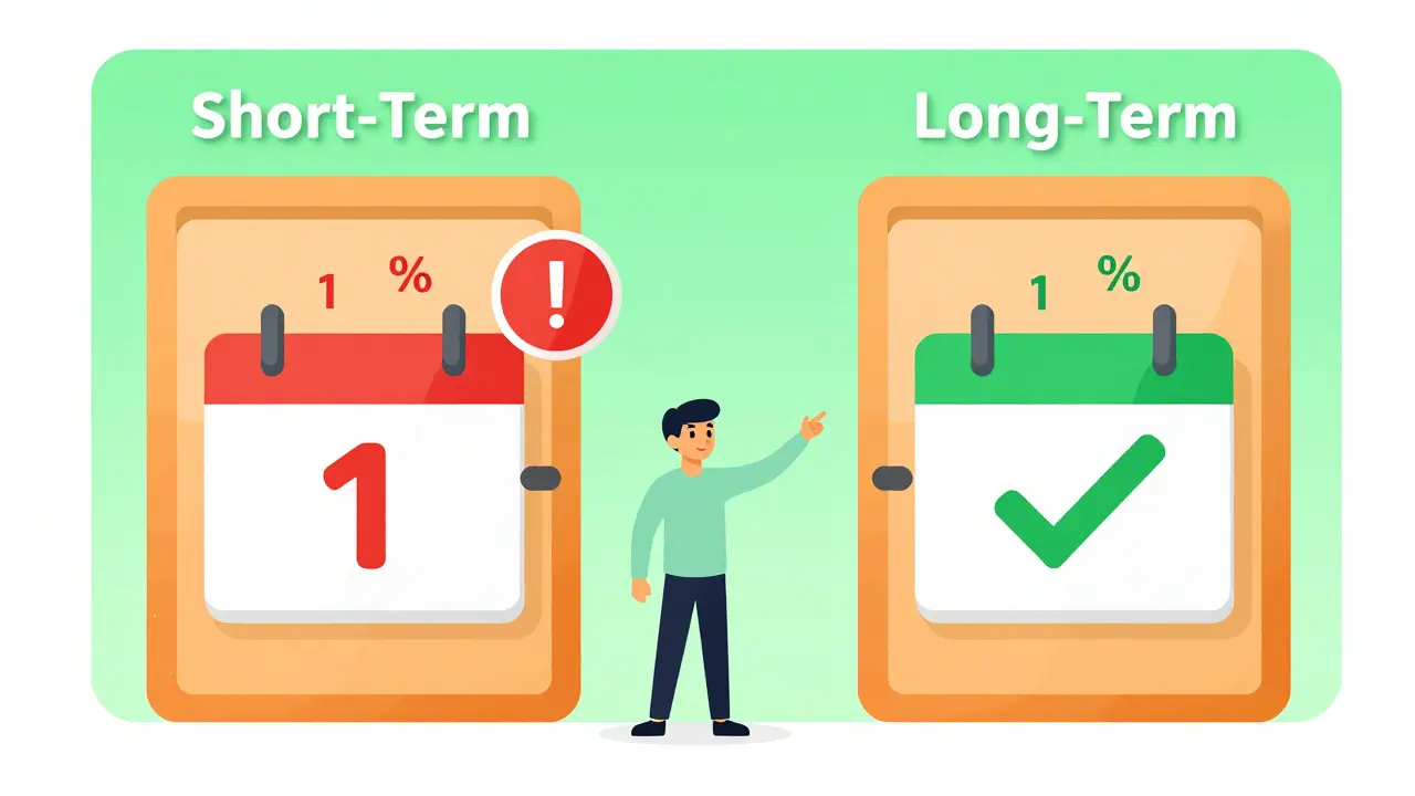 Illustration comparing short-term vs long-term crypto tax rates