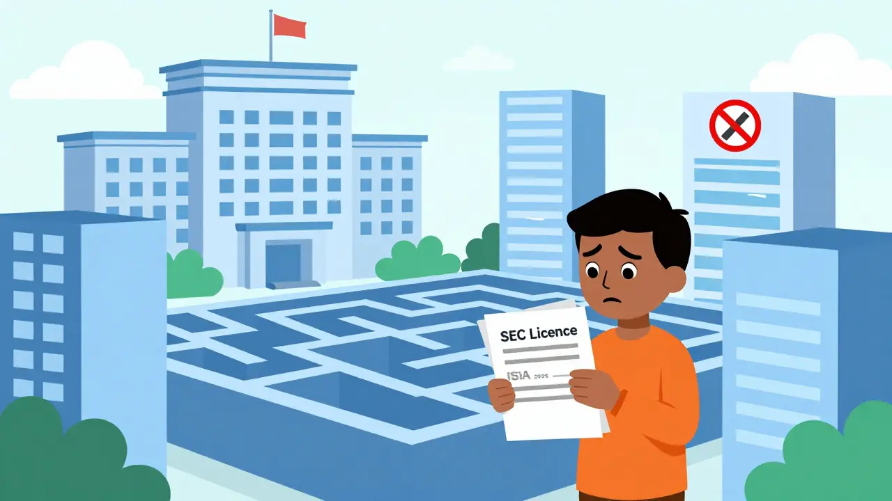 Illustration of navigating complex SEC regulations and banking bans.