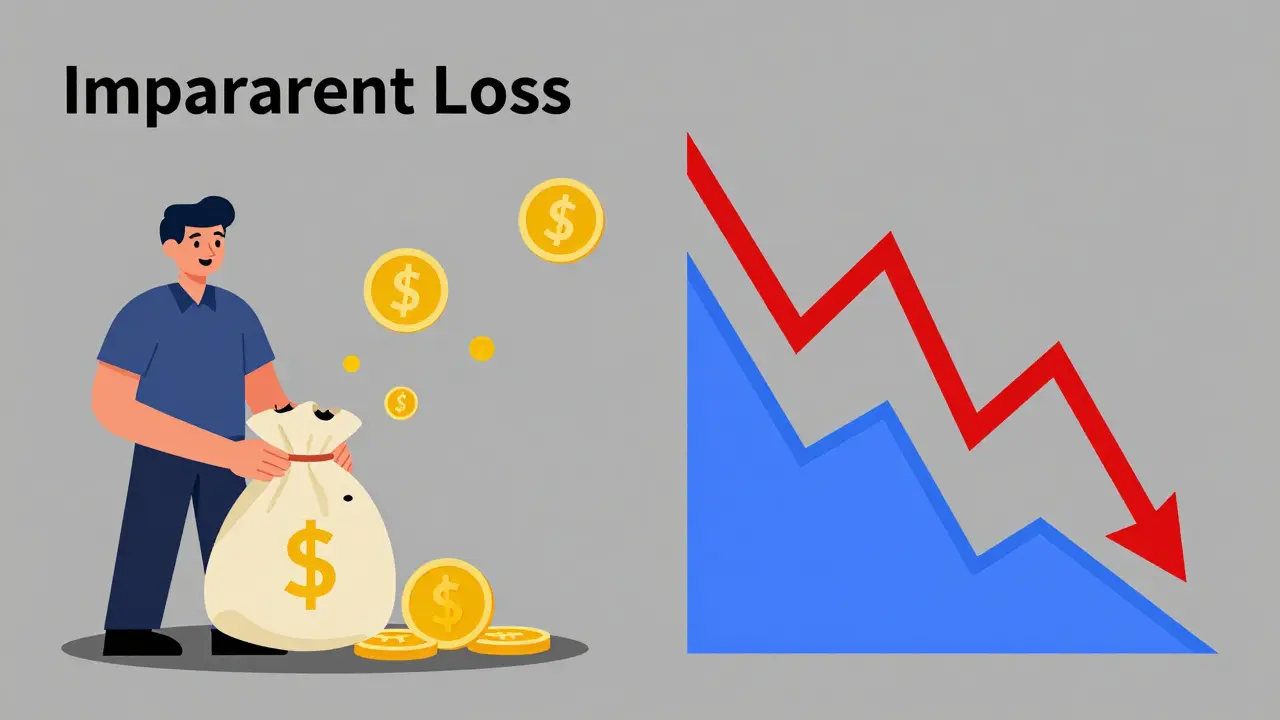 Illustration showing coins leaking from a bag amidst a crashing graph