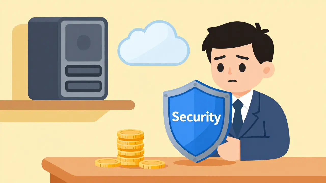 Investor protects assets with a shield near a hardware wallet for safety.