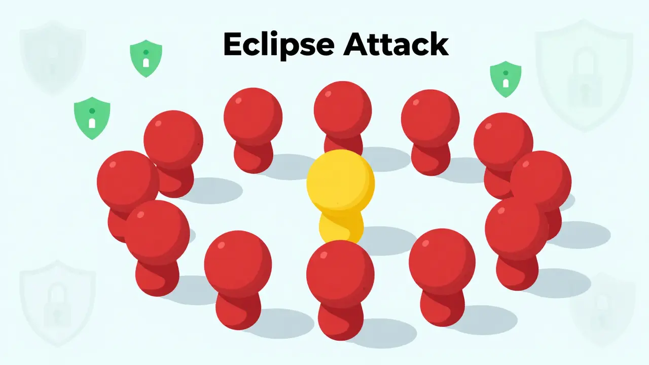 Malicious nodes isolating a victim in an eclipse attack