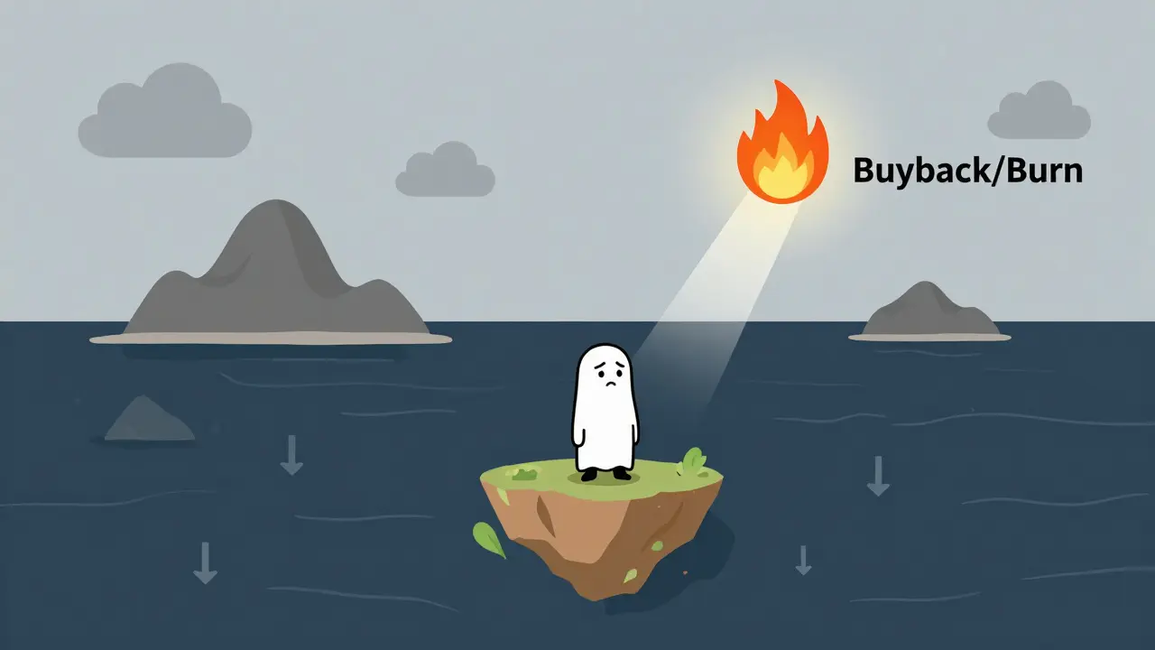 Metaphorical flat illustration showing crypto token price decline risks