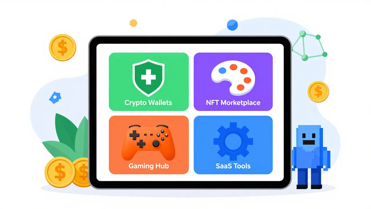 Tablet displaying Legion Network's wallet, NFT, gaming, and SaaS features