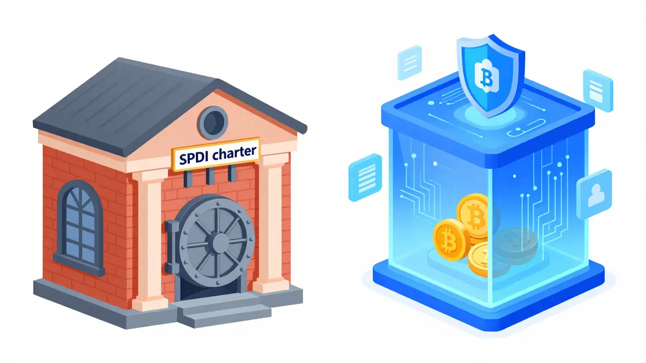 Comparison of traditional banks versus modern digital asset custody institutions.