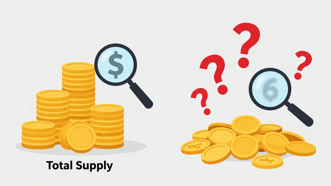 Conflicting coin stacks illustrating token supply issues