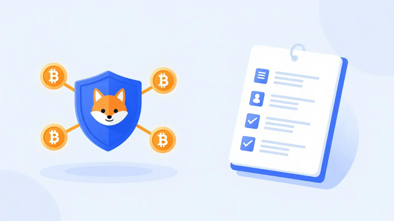 Crypto wallet and checklist icons in a clean flat design layout