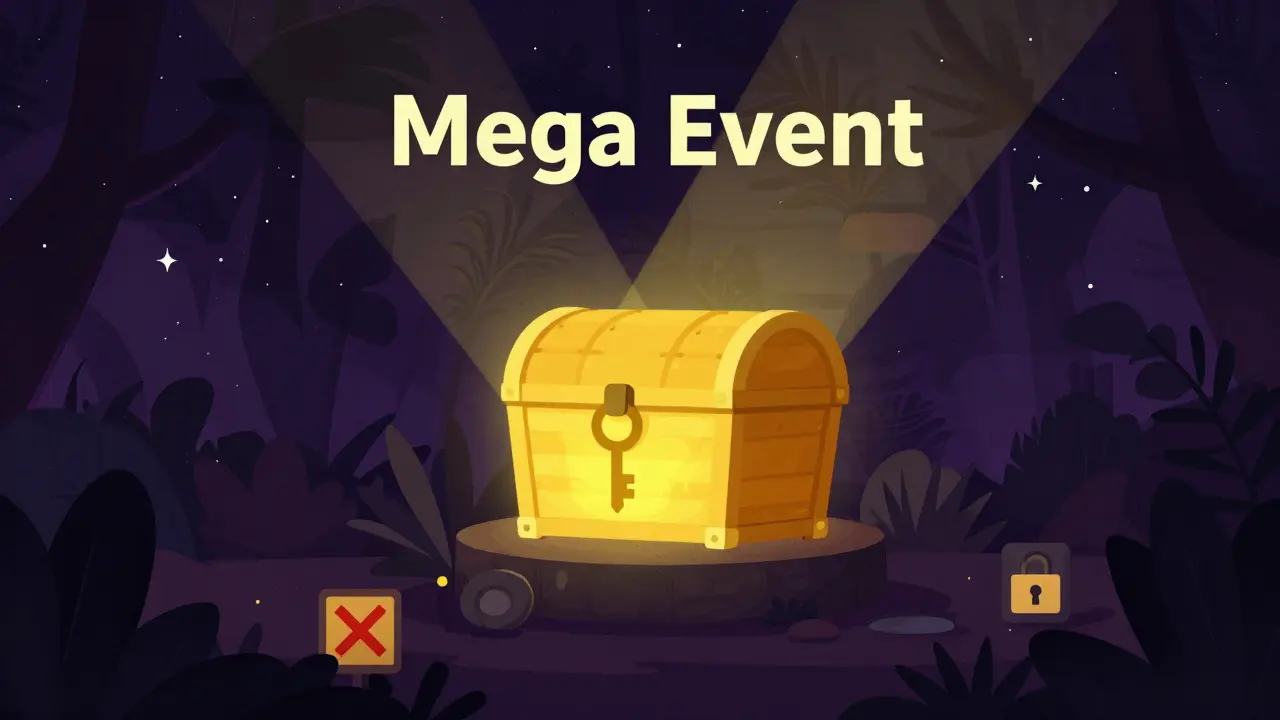 Glowing treasure chest in a dark jungle with security symbols