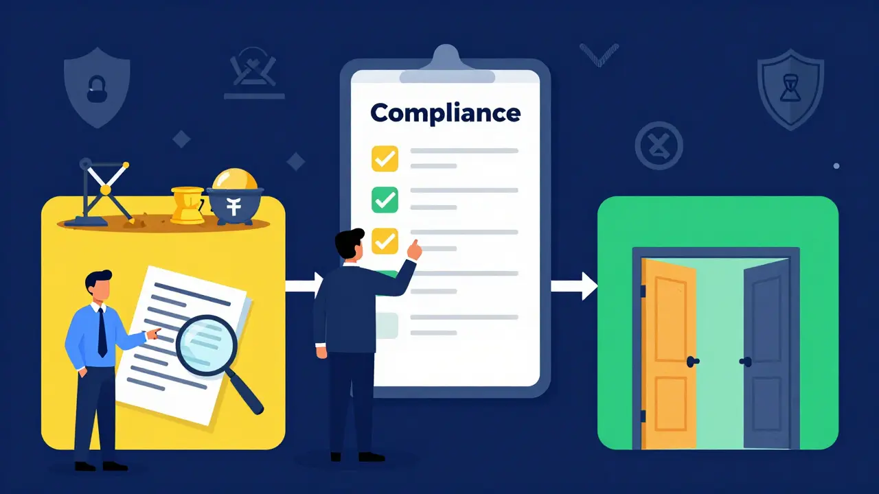 Illustration of entrepreneur navigating strict VASP licensing steps