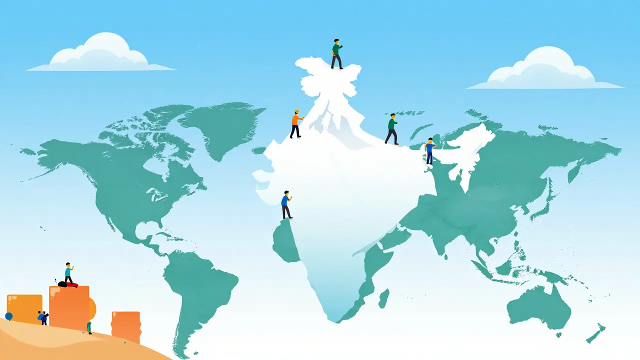 Map illustration comparing India's high crypto tax burden to global peers