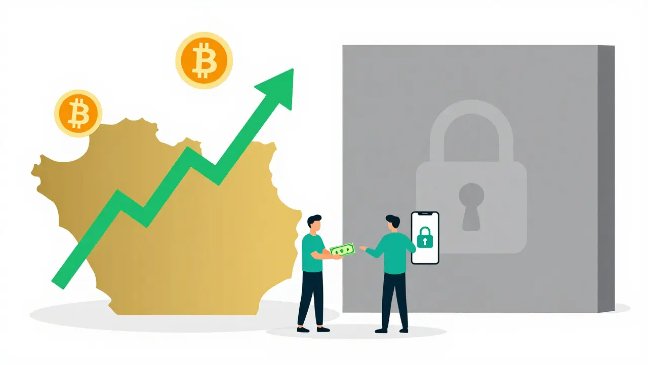 Split view of booming crypto market vs banking barriers