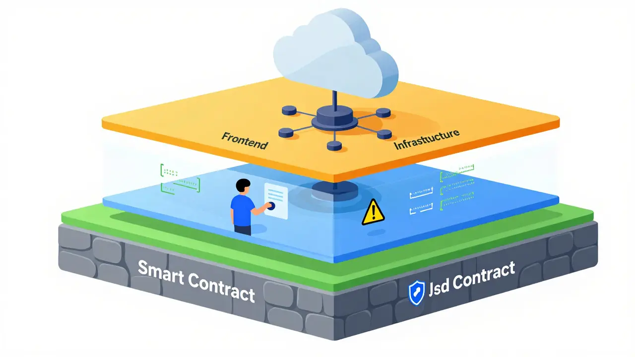 Three-layer diagram of smart contract, frontend, and infrastructure security