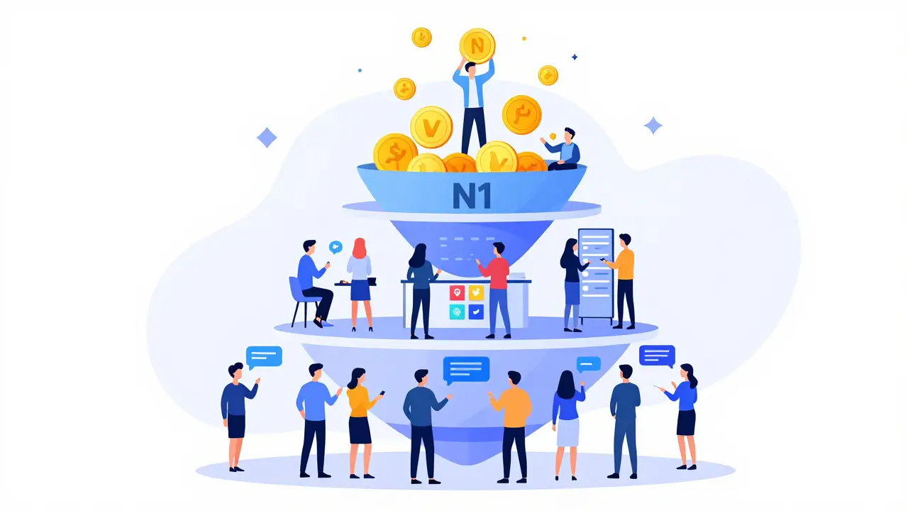 Tiered pyramid showing different levels of airdrop rewards